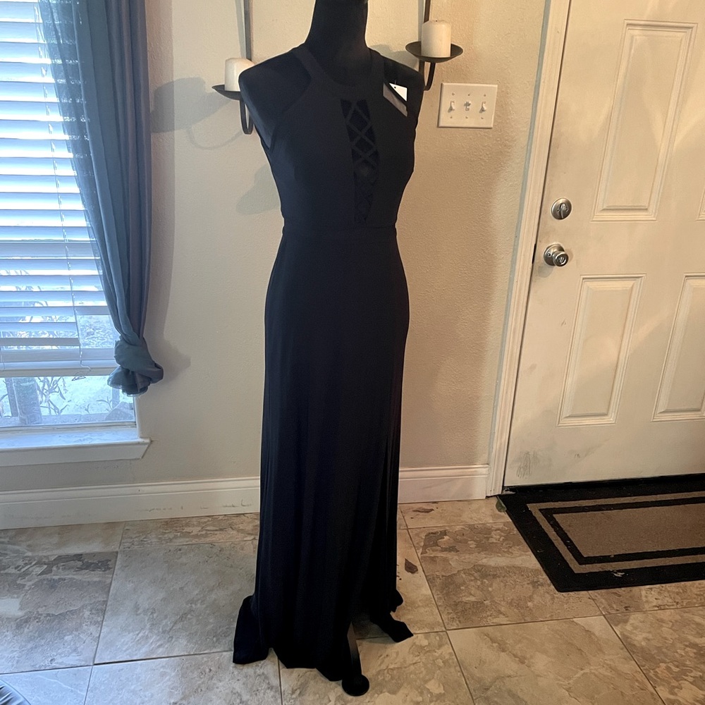Sexy floor length black dress with cutout